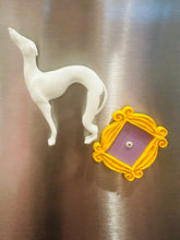 Load image into Gallery viewer, Friends Magnet Set| White Greyhound| Friends Show Themed Gift | Friends Frame |Peephole Frame |Fridge Decor| The One Where | Pat the Dog