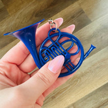 Load image into Gallery viewer, Blue French Horn Keychain Oversized/ HIMYM Gift/ Novelty Keychain/ Pop Culture/ TV Prop