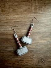 Load image into Gallery viewer, Thor Hammer Earrings/ Norse Mythology/ Superhero Accessories/ Cosplay/ Unique Earrings/ Comic Geek Gift/ Comic Book Hero/ Girl Power