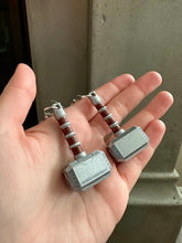 Load image into Gallery viewer, Thor Hammer Earrings/ Norse Mythology/ Superhero Accessories/ Cosplay/ Unique Earrings/ Comic Geek Gift/ Comic Book Hero/ Girl Power