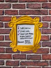 Load image into Gallery viewer, Friends Frame Whiteboard: Yellow Peephole Frame, Quirky Home Decor, Themed Wedding