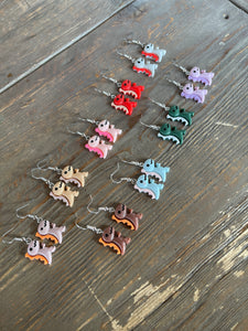 Dinosaur Novelty Earrings/ Dangling Dino Jewelry/ Quirky Nerdy Gift / Colorful T Rex Active