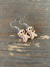 Load image into Gallery viewer, Dinosaur Novelty Earrings/ Dangling Dino Jewelry/ Quirky Nerdy Gift / Colorful T Rex Active