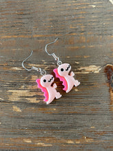 Load image into Gallery viewer, Dinosaur Novelty Earrings/ Dangling Dino Jewelry/ Quirky Nerdy Gift / Colorful T Rex Active