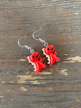 Load image into Gallery viewer, Dinosaur Novelty Earrings/ Dangling Dino Jewelry/ Quirky Nerdy Gift / Colorful T Rex Active