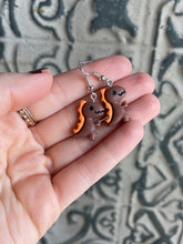 Load image into Gallery viewer, Dinosaur Novelty Earrings/ Dangling Dino Jewelry/ Quirky Nerdy Gift / Colorful T Rex Active