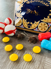 Load image into Gallery viewer, Fudge Frog Earrings/ Wizarding Earrings/ Candy Jewelry/ Quirky Accessories/ Food Dangle Earrings/ Cosplay/ Magical Candy/ Fandom Gift/ Nerd