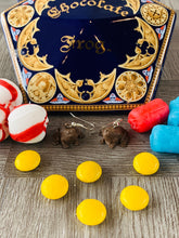 Load image into Gallery viewer, Fudge Frog Earrings/ Wizarding Earrings/ Candy Jewelry/ Quirky Accessories/ Food Dangle Earrings/ Cosplay/ Magical Candy/ Fandom Gift/ Nerd