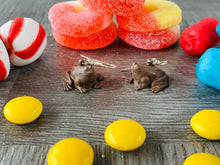 Load image into Gallery viewer, Fudge Frog Earrings/ Wizarding Earrings/ Candy Jewelry/ Quirky Accessories/ Food Dangle Earrings/ Cosplay/ Magical Candy/ Fandom Gift/ Nerd
