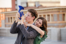 Load image into Gallery viewer, Blue French Horn Wall Sculpture / How I Met Your Mother/ Romantic Gift/ Proposal Prop/ Large Romantic Gesture/ HIMYM Prop Replica