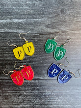 Load image into Gallery viewer, Prefect Badge Earrings/ Nerdy Earrings/ Wizarding Fantasy Jewelry/  House Pride/ Puff Earrings/ Snake House/ Lion House/ Raven House