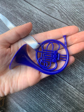Load image into Gallery viewer, Blue French Horn/ Pop Culture Christmas Ornament/ HIMYM/ TV Show Ornaments/ Fandom Christmas Tree/ Ted and Robin