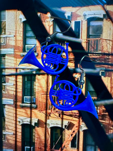 Blue French Horn Earrings