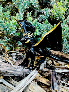 Black Dragon Figurine with Golden Baby | Fantasy Miniature