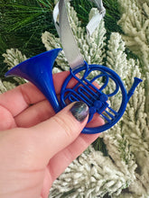 Load image into Gallery viewer, Blue French Horn Christmas Ornament
