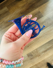 Load image into Gallery viewer, Blue French Horn Keychain Oversized/ HIMYM Gift/ Novelty Keychain/ Pop Culture/ TV Prop
