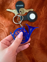 Load image into Gallery viewer, Blue French Horn Keychain Oversized/ HIMYM Gift/ Novelty Keychain/ Pop Culture/ TV Prop
