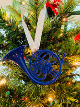 Load image into Gallery viewer, Blue French Horn Christmas Ornament
