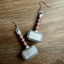 Load image into Gallery viewer, Thor Hammer Earrings/ Norse Mythology/ Superhero Accessories/ Cosplay/ Unique Earrings/ Comic Geek Gift/ Comic Book Hero/ Girl Power
