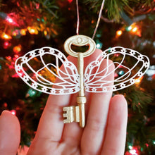 Load image into Gallery viewer, Set of Two Winged Key Ornaments/ Flying Key/ Magical Christmas Tree/ Fantasy/ Charms Lesson/ Fantasy Tree/ Nerd Gift

