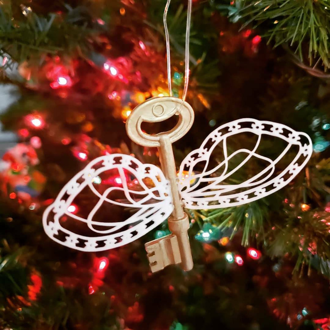 Set of Two Winged Key Ornaments/ Flying Key/ Magical Christmas Tree/ Fantasy/ Charms Lesson/ Fantasy Tree/ Nerd Gift