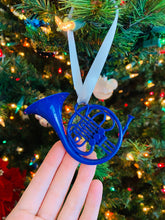 Load image into Gallery viewer, Blue French Horn/ Pop Culture Christmas Ornament/ HIMYM/ TV Show Ornaments/ Fandom Christmas Tree/ Ted and Robin
